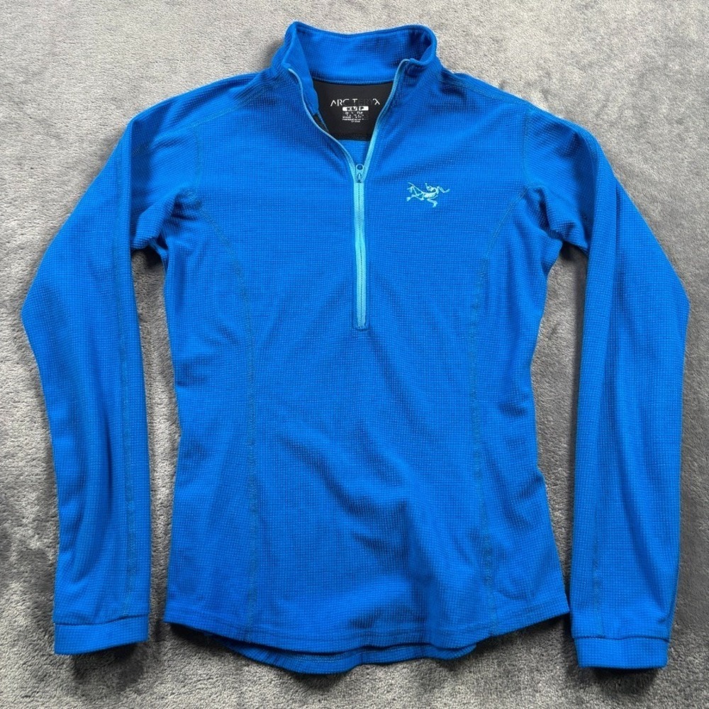 Arc'teryx Pullover Womens XS Blue Delta LT 1/2 Zip Waffle Knit Polartec Hiking